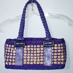 Vintage Purple, Tan, Raffia and Wicker Women's Handbag